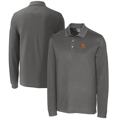 Polo piqué à manches longues DryTec Advantage Tri-Blend pour homme, gris, avec logo des anciens de Clemson Tigers, Cutter & Buck