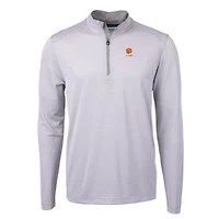 Pull zippé recyclé à micro-rayures et logo des anciens élèves Clemson Tigers, gris, Cutter & Buck, DryTec Virtue Eco Pique, pour homme