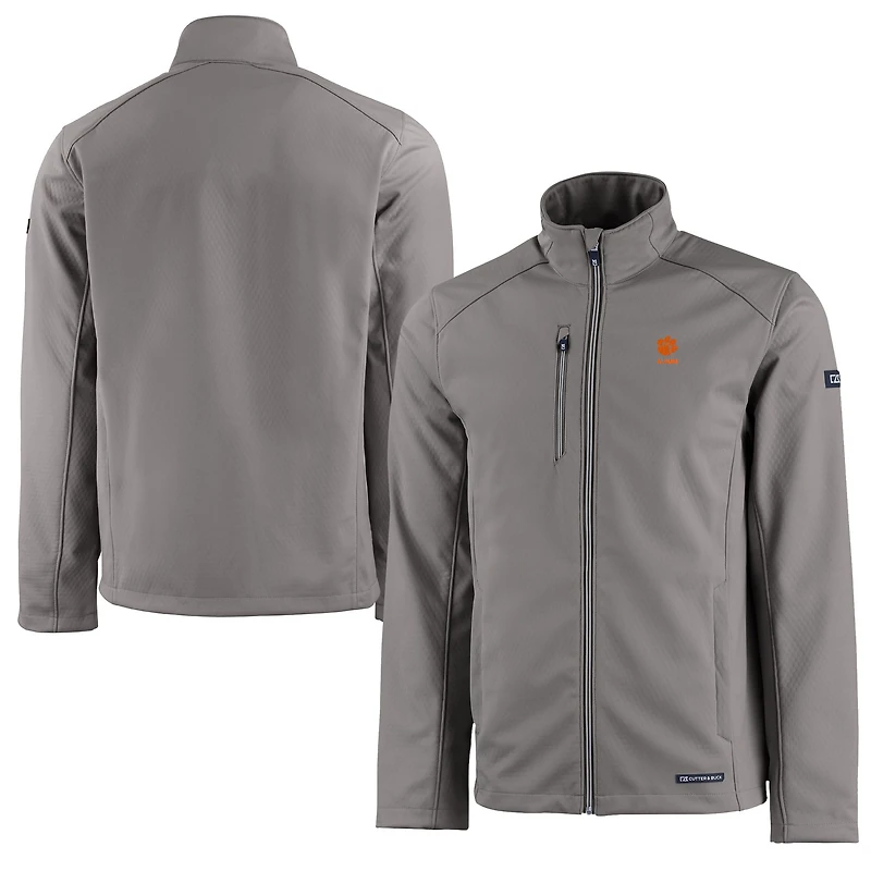 Men's Cutter & Buck Gray Clemson Tigers Alumni Logo Evoke Eco Softshell Recycled Full-Zip Jacket