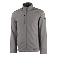 Veste zippée intégrale recyclée en softshell Evoke Eco pour homme, grise, avec logo des anciens joueurs Clemson Tigers.