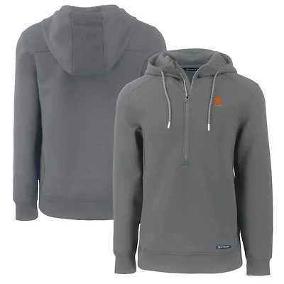 Sweat à capuche demi-zippé recyclé pour homme, gris, avec logo Roam des anciens Clemson Tigers, Cutter & Buck