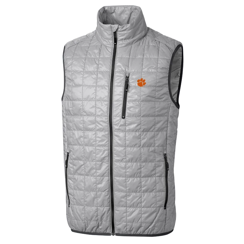 Gilet matelassé entièrement zippé Rainier PrimaLoft Eco pour homme, gris, Cutter & Buck, Clemson Tigers, grandes tailles