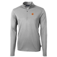 Men's Cutter & Buck Gray Clemson Tigers Big Tall Virtue Eco Pique Recycled Quarter-Zip Pullover Top
