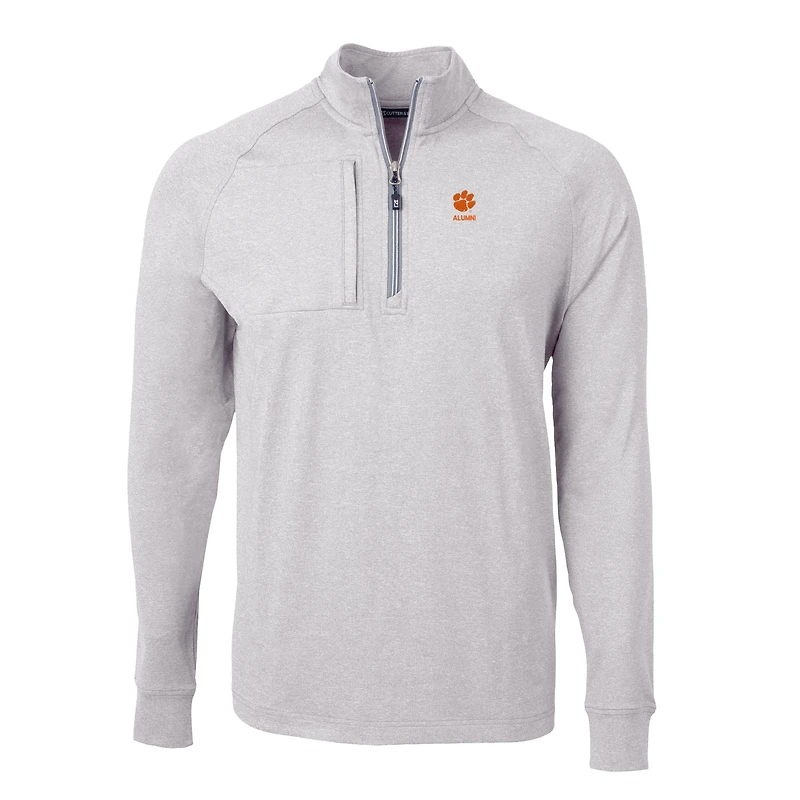 Pull-over zippé quart de tour en tricot recyclé chiné avec logo des anciens Clemson Tigers, gris chiné, pour homme, Cutter & Buck