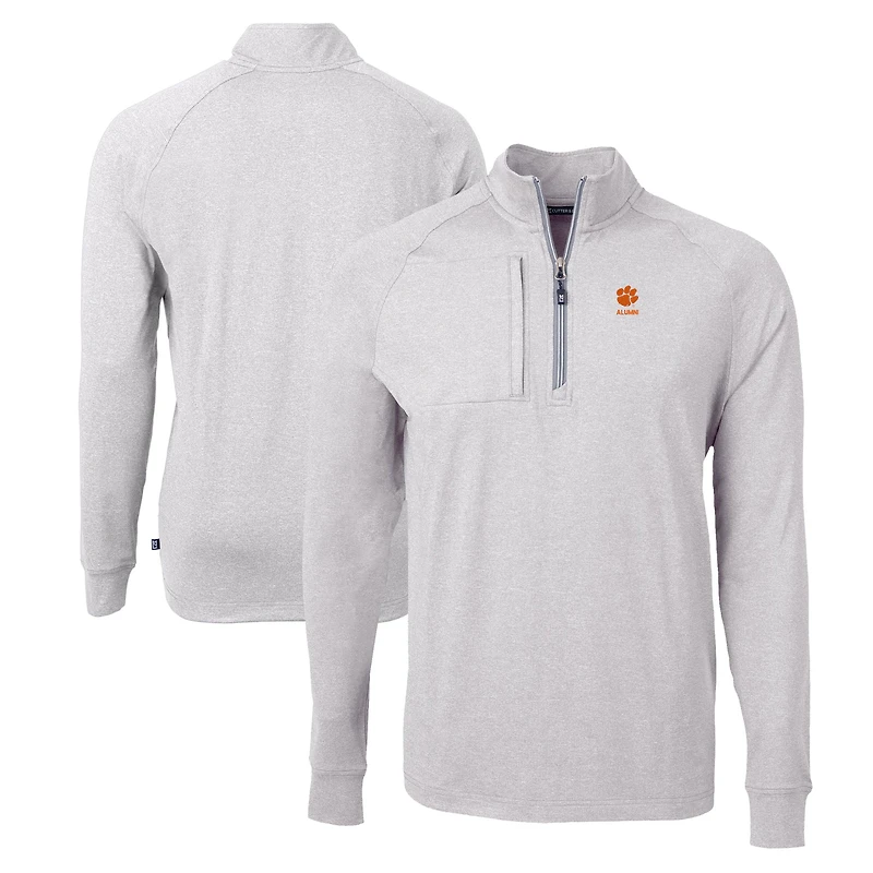 Pull-over zippé quart de tour en tricot recyclé chiné avec logo des anciens Clemson Tigers, gris chiné, pour homme, Cutter & Buck