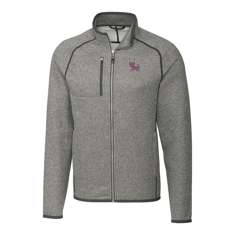 Men's Cutter & Buck Heather Gray Clemson Tigers Mainsail Sweater-Knit Big Tall Full-Zip Jacket