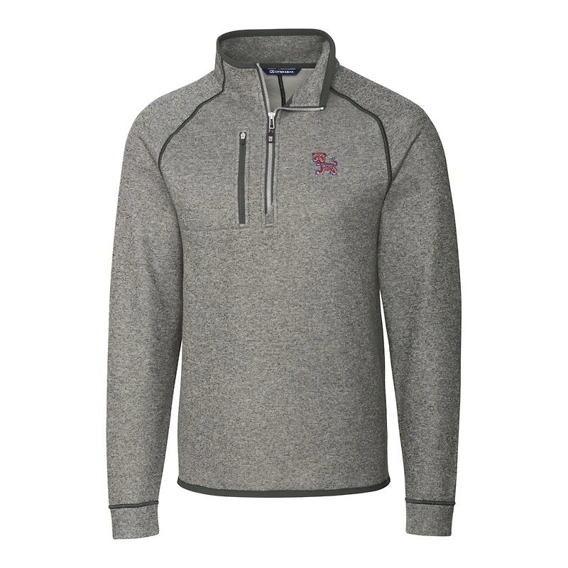 Pull-over demi-zippé en tricot gris chiné pour homme, Cutter & Buck, des Tigers de Clemson