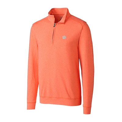 Men's Cutter & Buck Heather Orange Clemson Tigers Big Tall Shoreline Half-Zip Jacket