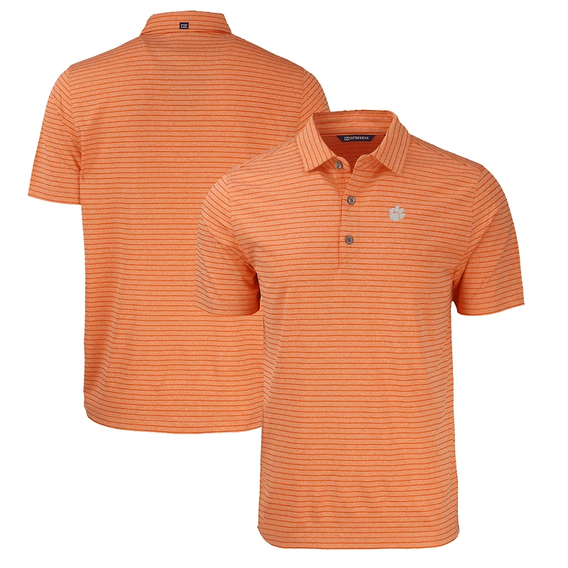 Men's Cutter & Buck Heather Orange Clemson Tigers Forge Eco Heathered Stripe Stretch Recycled Polo