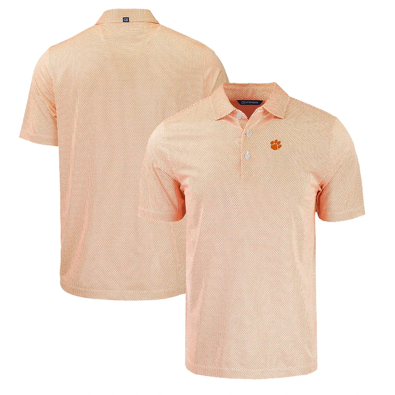 Men's Cutter & Buck Orange/White Clemson Tigers Pike Eco Symmetry Print Stretch Recycled Polo