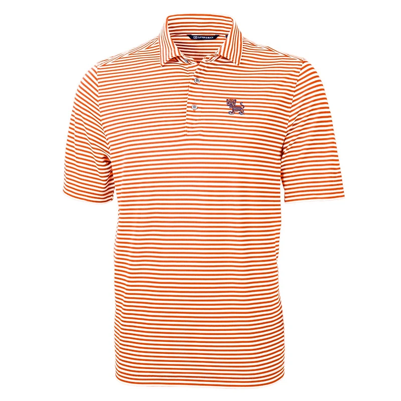 Polo Cutter & Buck orange Clemson Tigers pour homme, grandes tailles, logo de l'équipe, en piqué éco-responsable à rayures recyclées.