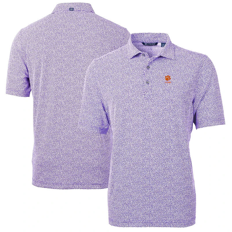 Men's Cutter & Buck  Purple Clemson Tigers Alumni Logo DryTec Virtue Eco Pique Botanical Print Recycled Polo