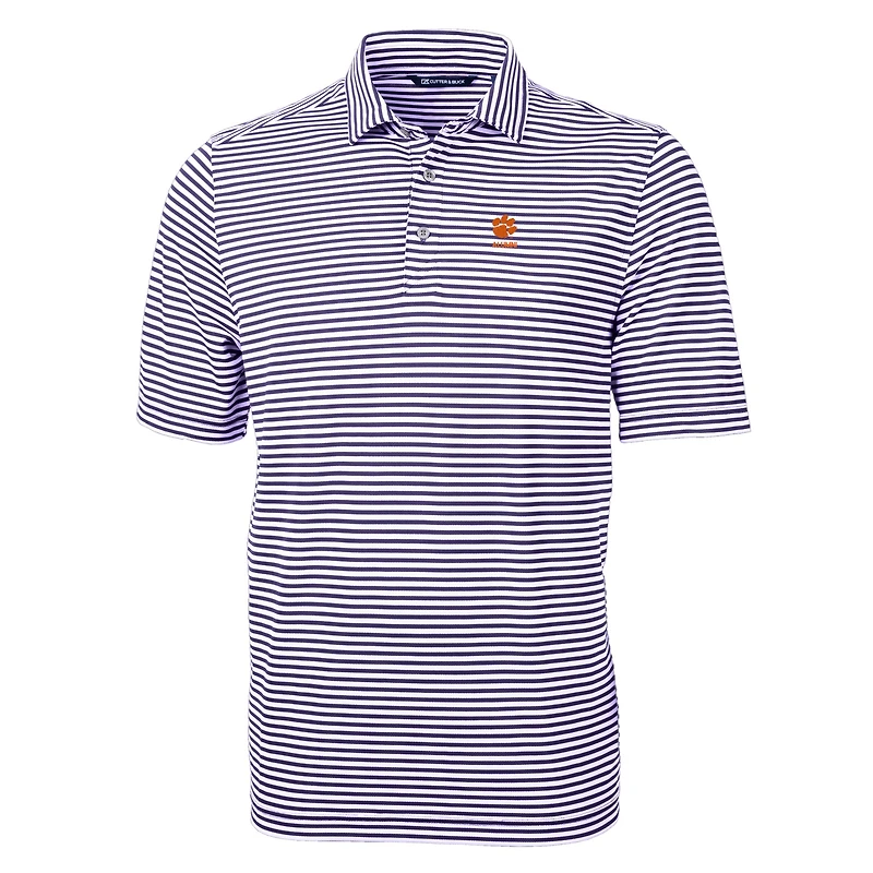 Polo recyclé à rayures écologiques et piqué pour homme, violet, Cutter & Buck, avec logo des anciens Clemson Tigers