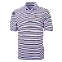 Polo recyclé à rayures écologiques et piqué pour homme, violet, Cutter & Buck, avec logo des anciens Clemson Tigers