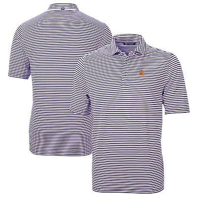 Polo recyclé à rayures écologiques et piqué pour homme, violet, Cutter & Buck, avec logo des anciens Clemson Tigers