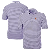 Polo recyclé à rayures écologiques et piqué pour homme, violet, Cutter & Buck, avec logo des anciens Clemson Tigers