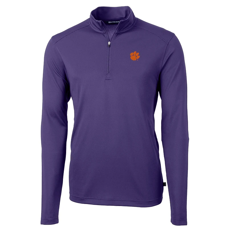 Men's Cutter & Buck Purple Clemson Tigers Virtue Eco Pique Recycled Quarter-Zip Jacket