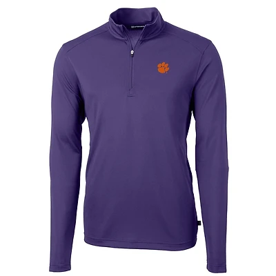 Men's Cutter & Buck Purple Clemson Tigers Virtue Eco Pique Recycled Quarter-Zip Jacket