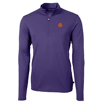 Men's Cutter & Buck Purple Clemson Tigers Virtue Eco Pique Recycled Quarter-Zip Jacket