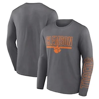 Men's Fanatics Heather Charcoal Clemson Tigers Modern Two-Hit Long Sleeve T-Shirt