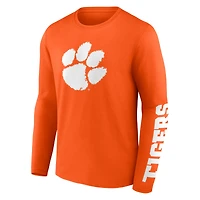 T-shirt orange à manches longues Fanatics Clemson Tigers Double Time 2-Hit pour hommes