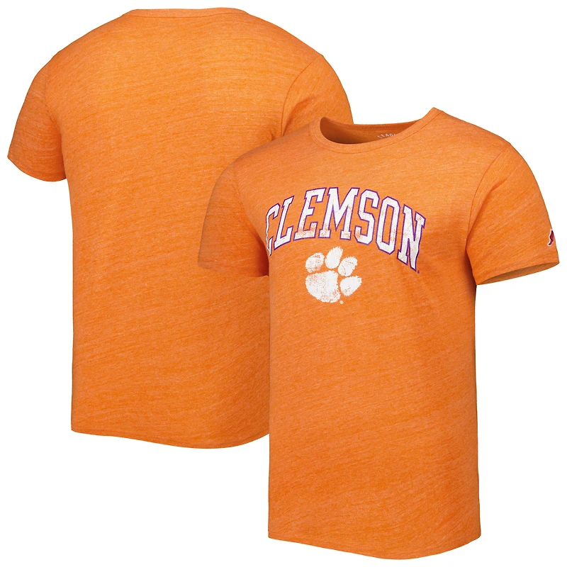 T-shirt à trois mélanges pour homme League Collegiate Wear Heather Orange Clemson Tigers 1965 Arch Victory Falls