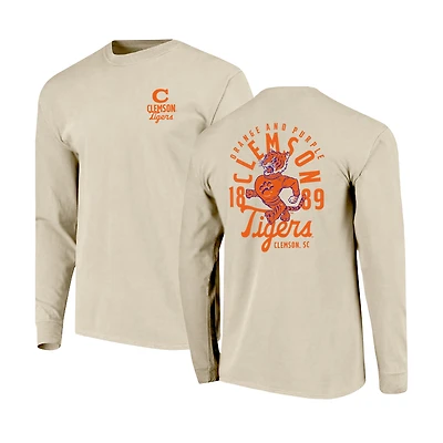 Men's Natural Clemson Tigers Comfort Colors Mascot Overlay Long Sleeve T-Shirt