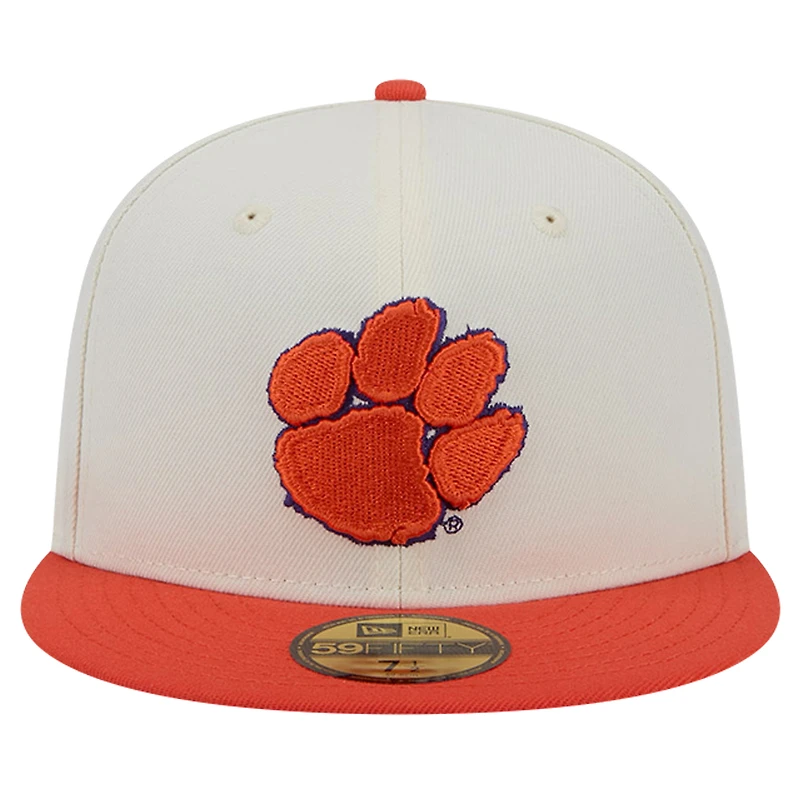 Men's New Era Clemson Tigers Chrome White Vintage 59FIFTY Fitted Hat