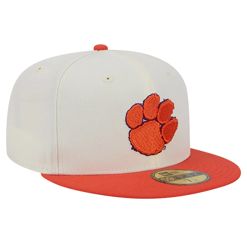 Men's New Era Clemson Tigers Chrome White Vintage 59FIFTY Fitted Hat