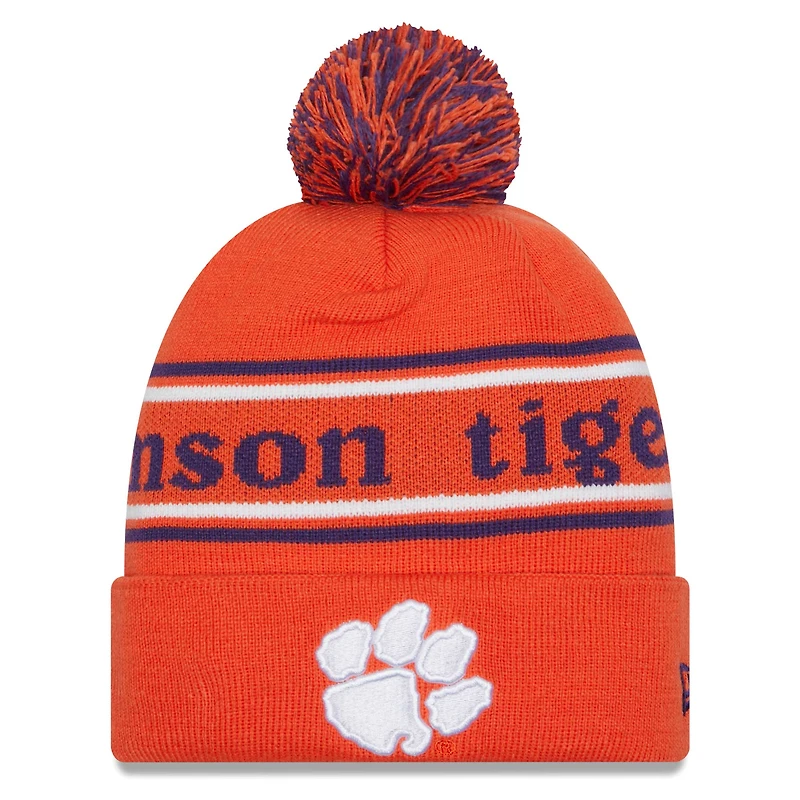 Bonnet en tricot à revers et pompon Clemson Tigers Marquee New Era orange pour hommes