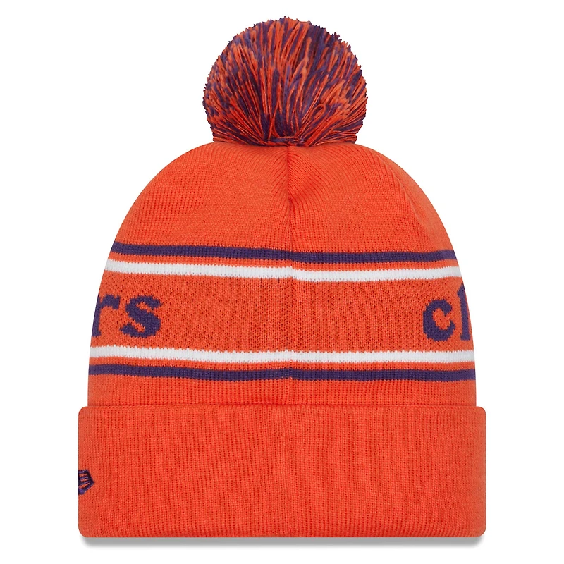 Bonnet en tricot à revers et pompon Clemson Tigers Marquee New Era orange pour hommes