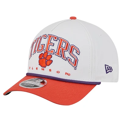 Casquette ajustable New Era 9FORTY A-Frame M-Crown pour homme, blanche/orange, avec logo Arch et corde bicolore, des Tigers de Clemson