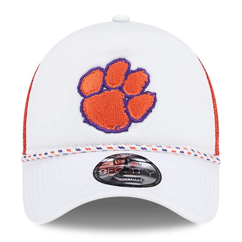 Casquette de camionneur réglable Clemson Tigers Court Sport Foam A-Frame 9FORTY New Era blanc/orange pour hommes