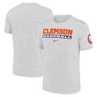T-shirt Nike pour homme avec logo de baseball Velocity Stack Performance Ash Clemson Tigers