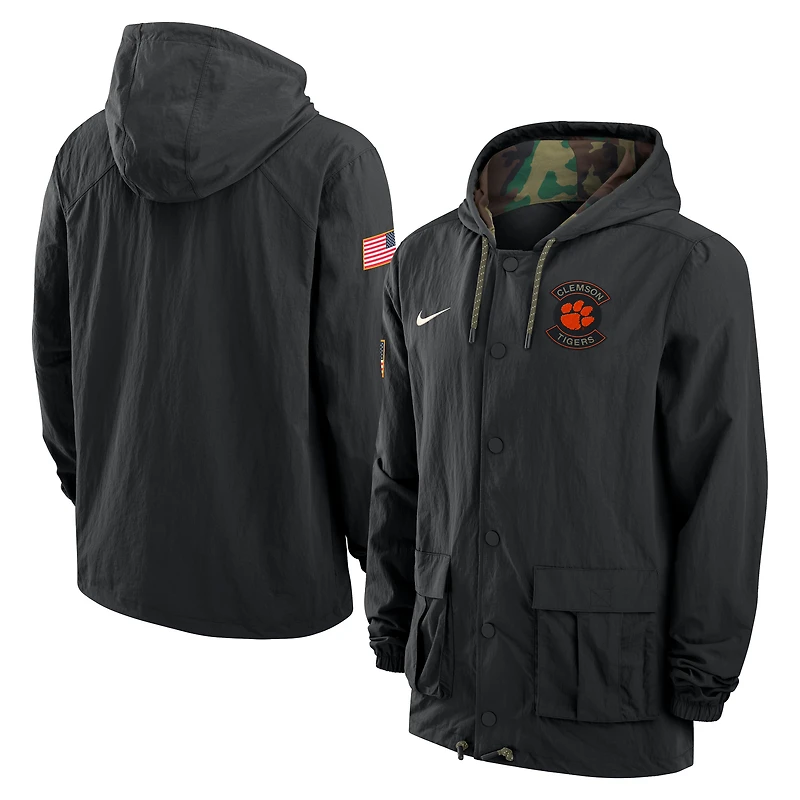 Veste Nike noire à boutons-pression pour homme, motif militaire NCAA 2025, Clemson Tigers