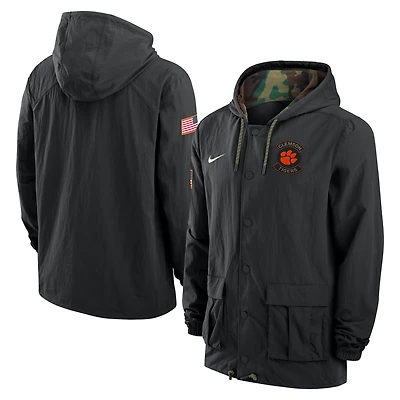 Veste Nike noire à boutons-pression pour homme, motif militaire NCAA 2025, Clemson Tigers