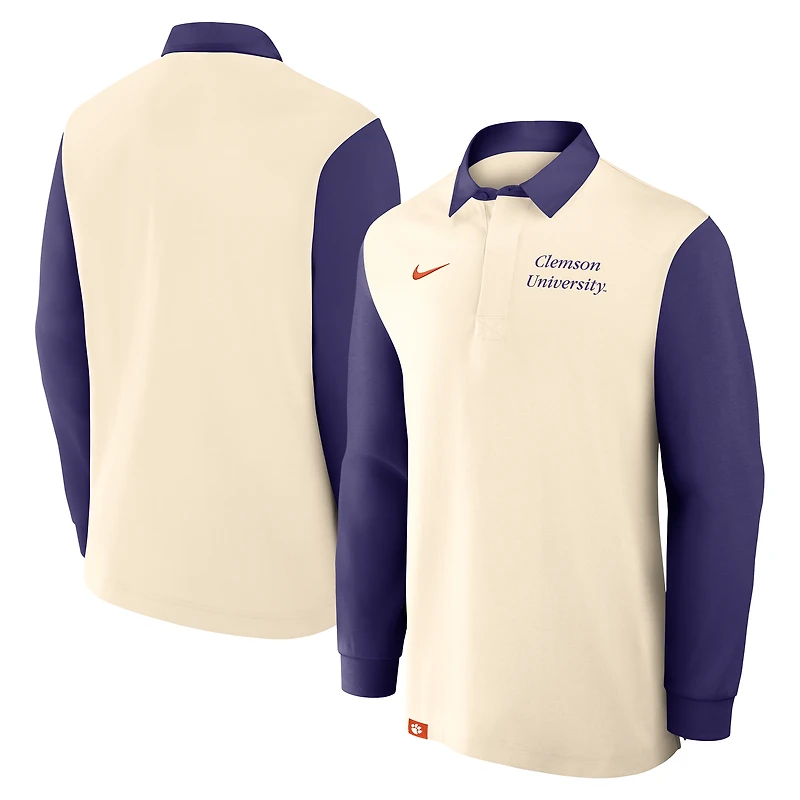 Maillot de rugby à manches longues Nike pour homme, crème/violet, Clemson Tigers
