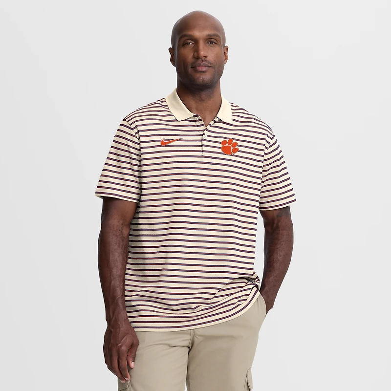 Men's Nike /White Clemson Tigers Primetime Victory Striped Dri-FIT Polo