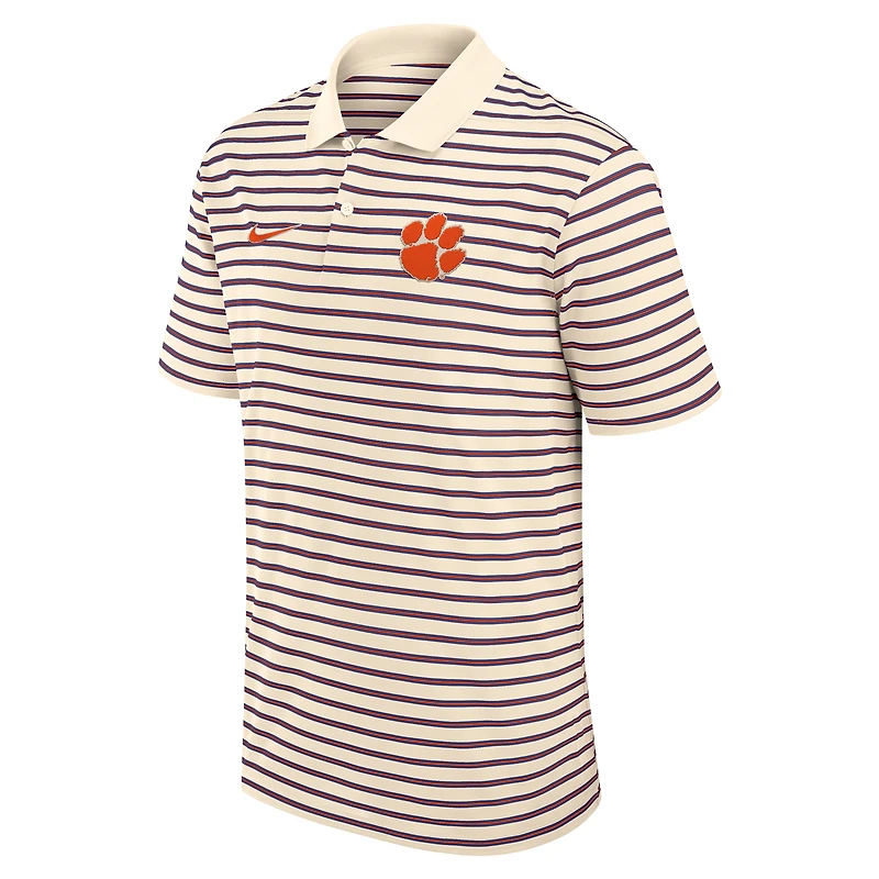 Men's Nike Cream Clemson Tigers Primary Logo Striped Dri-FIT Polo