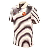 Men's Nike Cream Clemson Tigers Primary Logo Striped Dri-FIT Polo