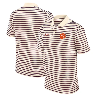 Men's Nike Cream Clemson Tigers Primary Logo Striped Dri-FIT Polo