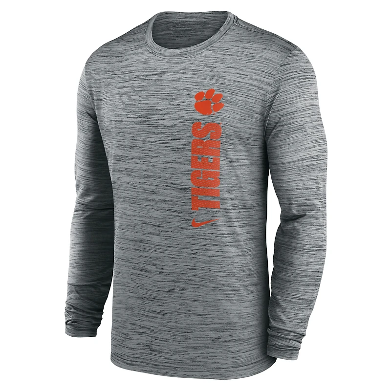 T-shirt Nike gris à manches longues Clemson Tigers 2024 Sideline Velocity Dri-FIT pour homme
