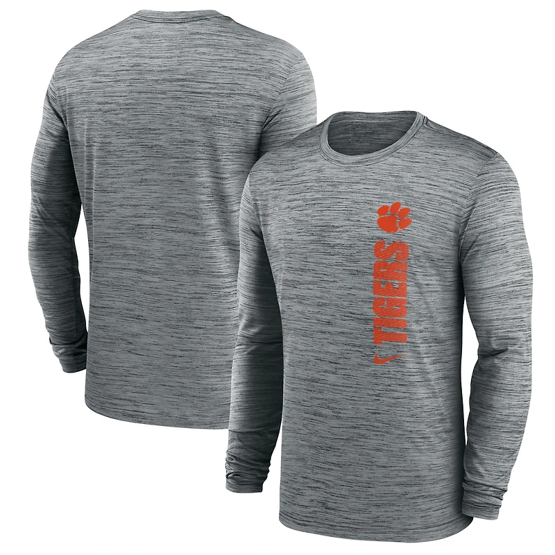 T-shirt Nike gris à manches longues Clemson Tigers 2024 Sideline Velocity Dri-FIT pour homme