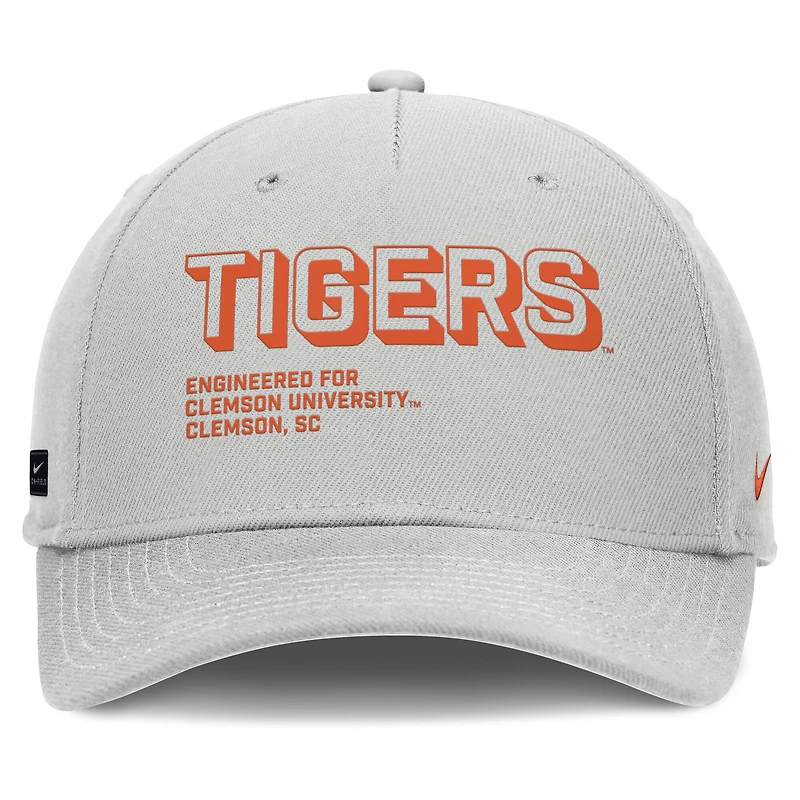 Casquette ajustable Nike grise Clemson Tigers 2025 Sideline Dust Pinched Rise pour homme