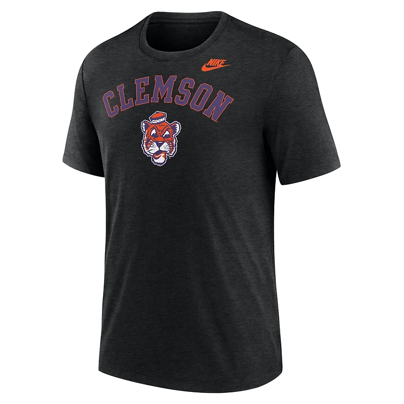 T-shirt Nike noir chiné Clemson Tigers Legacy Arch Tri-Blend pour homme