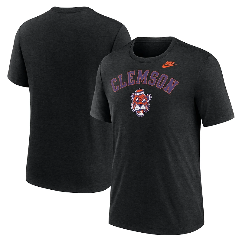 T-shirt Nike noir chiné Clemson Tigers Legacy Arch Tri-Blend pour homme