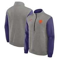 Pull Nike Clemson Tigers Club Fleece à demi-zip pour homme, gris chiné/violet