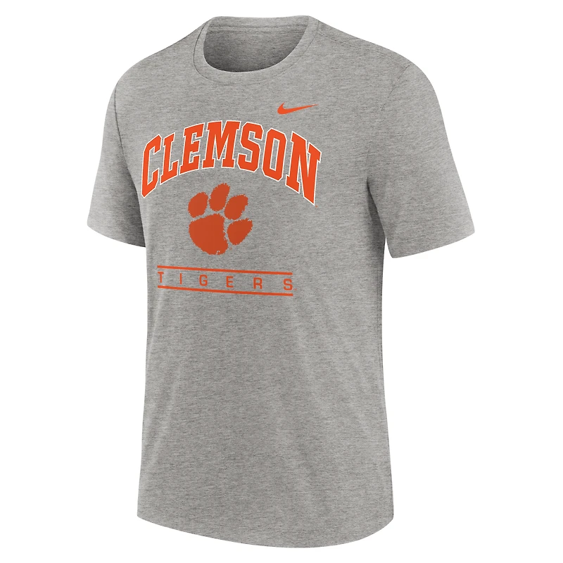 T-shirt Nike Heather Grey Clemson Tigers Arch Over Logo Tri-Blend pour homme