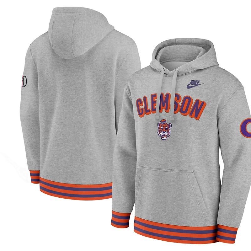 Sweat à capuche rétro Nike Clemson Tigers Legacy gris chiné pour homme