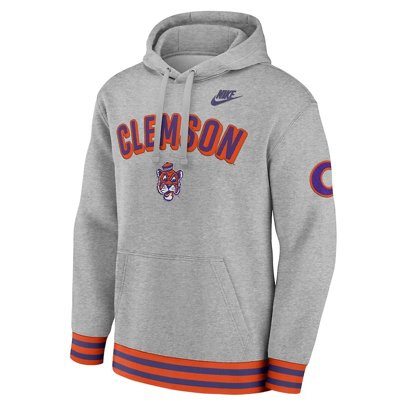 Sweat à capuche rétro Nike Clemson Tigers Legacy gris chiné pour homme